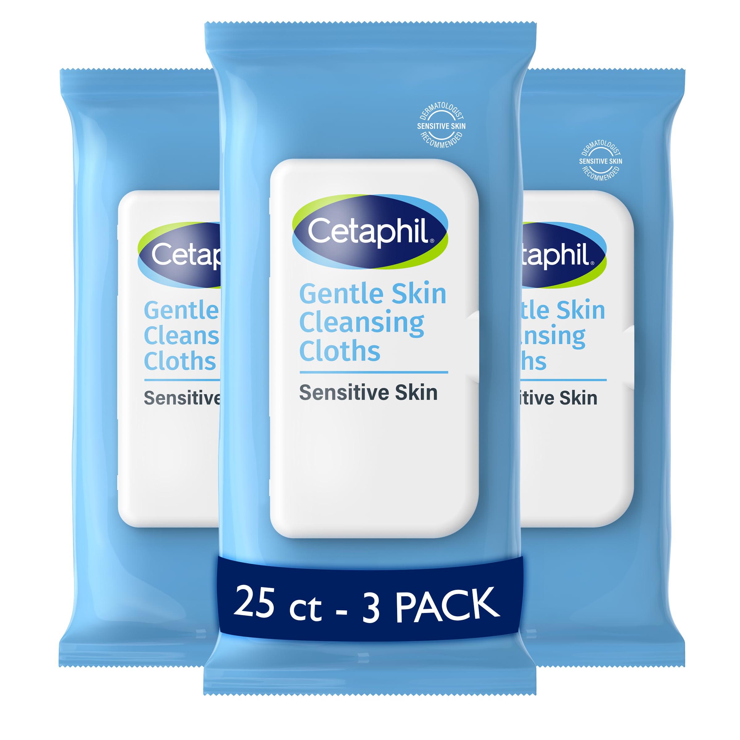 Cetaphil Gentle Skin Cleansing Cloths – 3 Pack (75 Wipes), Fragrance-Free for Sensitive Skin | Flip Top Closure