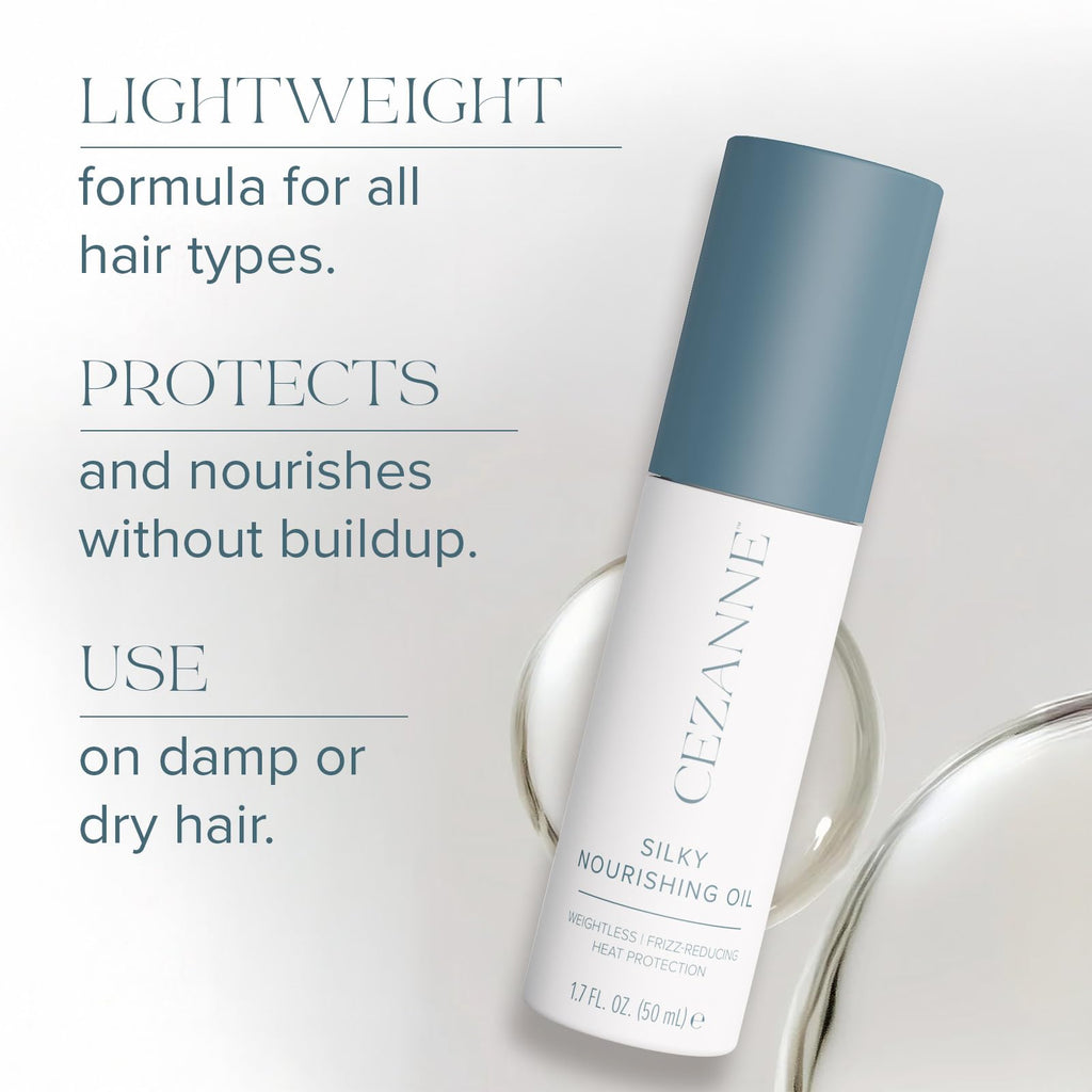 Cezanne Silky Nourishing Oil – Lightweight Frizz Control & Shine with Argan, Camellia & Marula Oils – 1.7 fl oz
