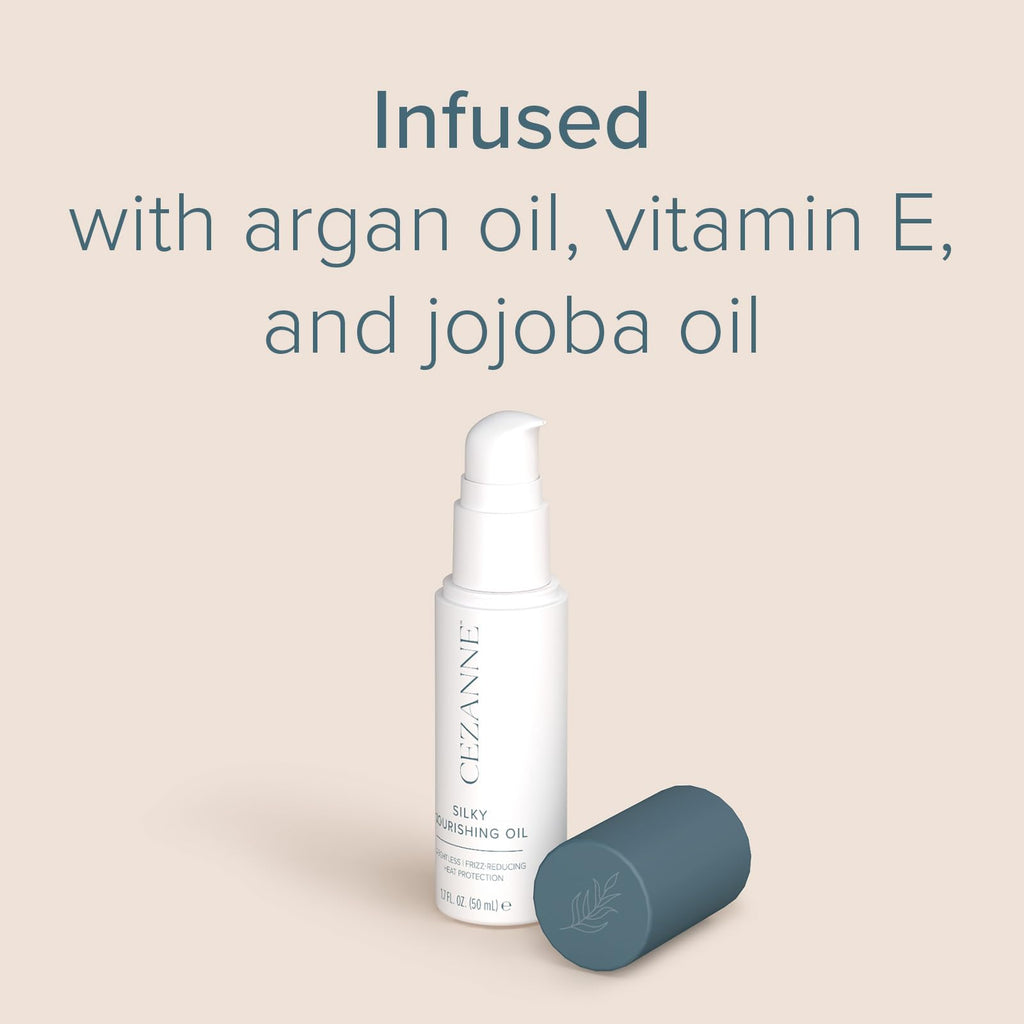 Cezanne Silky Nourishing Oil – Lightweight Frizz Control & Shine with Argan, Camellia & Marula Oils – 1.7 fl oz