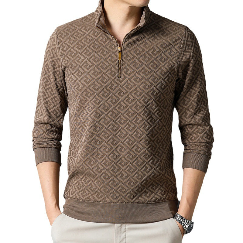 Long Sleeve T-shirt Zipper And Lapel Casual Stand Collar Bottoming Shirt Men's Clothing