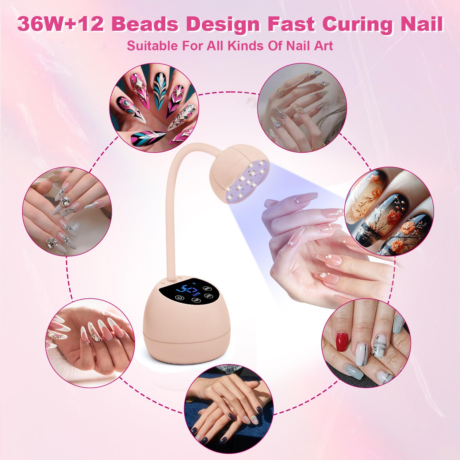 CGBE UV LED Nail Lamp 36W Mini Cordless Gooseneck | USB Rechargeable, 4 Timers & Auto Sensor