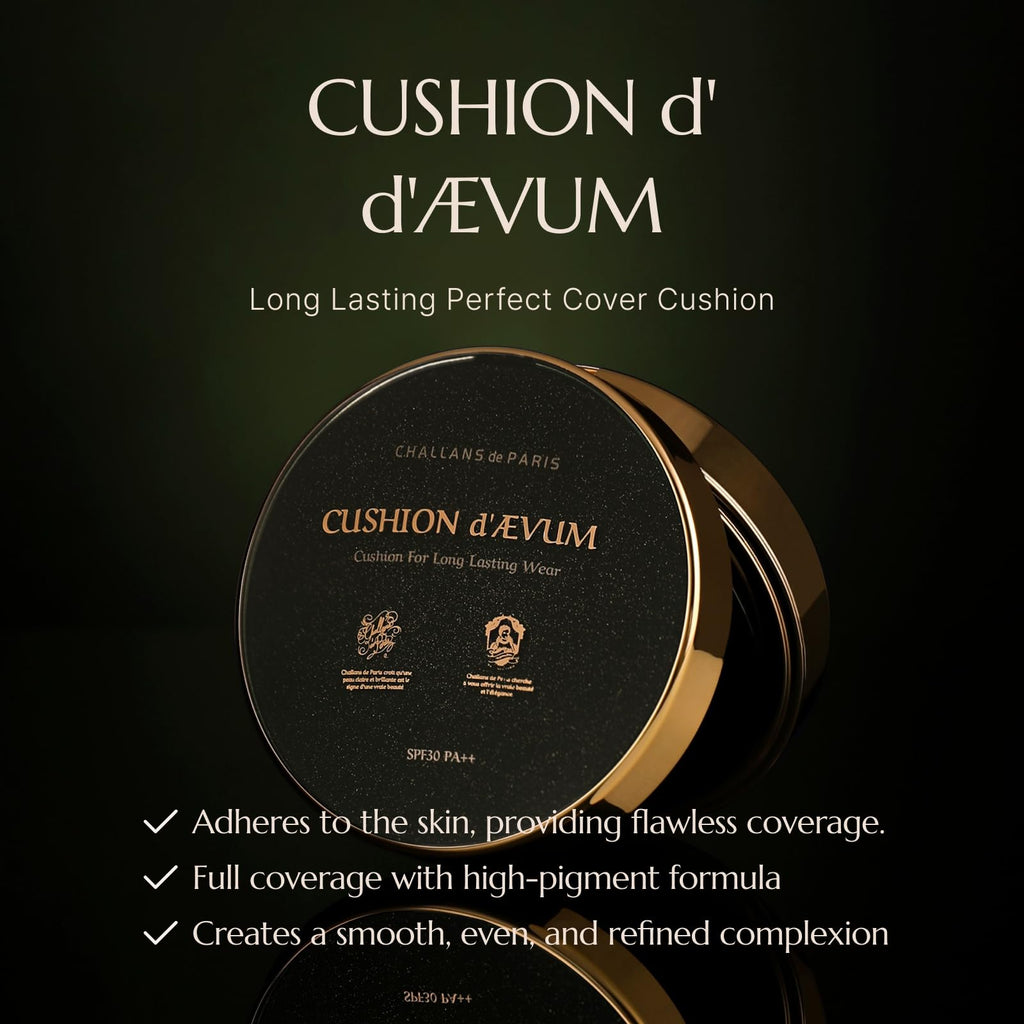 [CHALLANS de PARIS] Cushion de Ævum Cream Foundation – Full Coverage Matte, 21 Bright Ivory, 0.53 oz