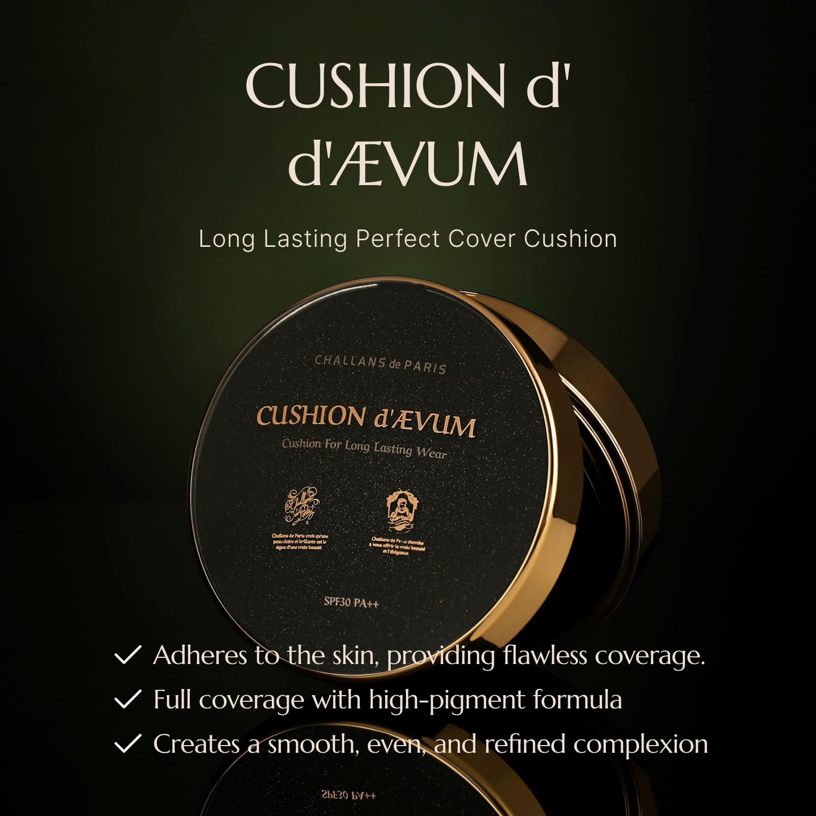 [CHALLANS de PARIS] Cushion de Ævum Cream Foundation – Full Coverage Matte, 21 Bright Ivory, 0.53 oz
