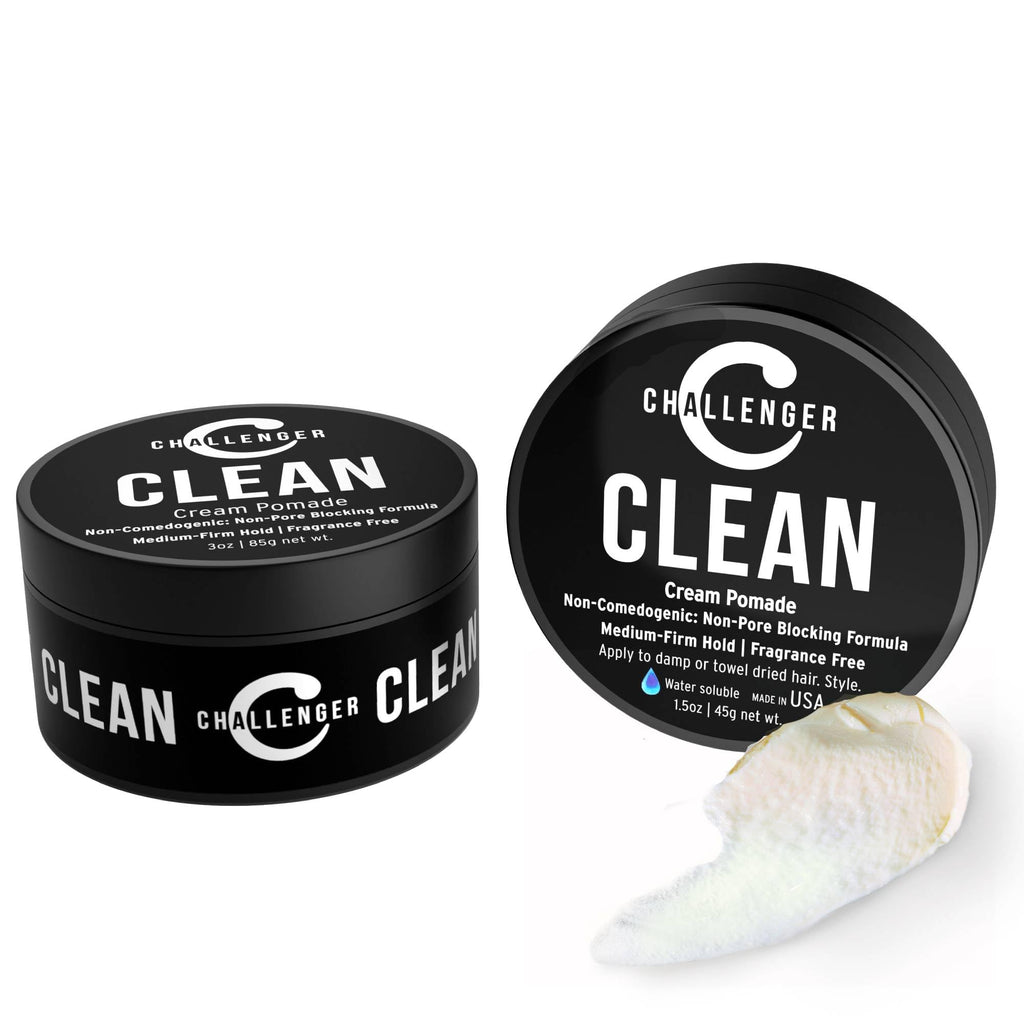 Challenger Fragrance-Free Cream Pomade Combo – Non-Comedogenic, Matte Finish, Medium Hold (3oz & 1.5oz Jars)
