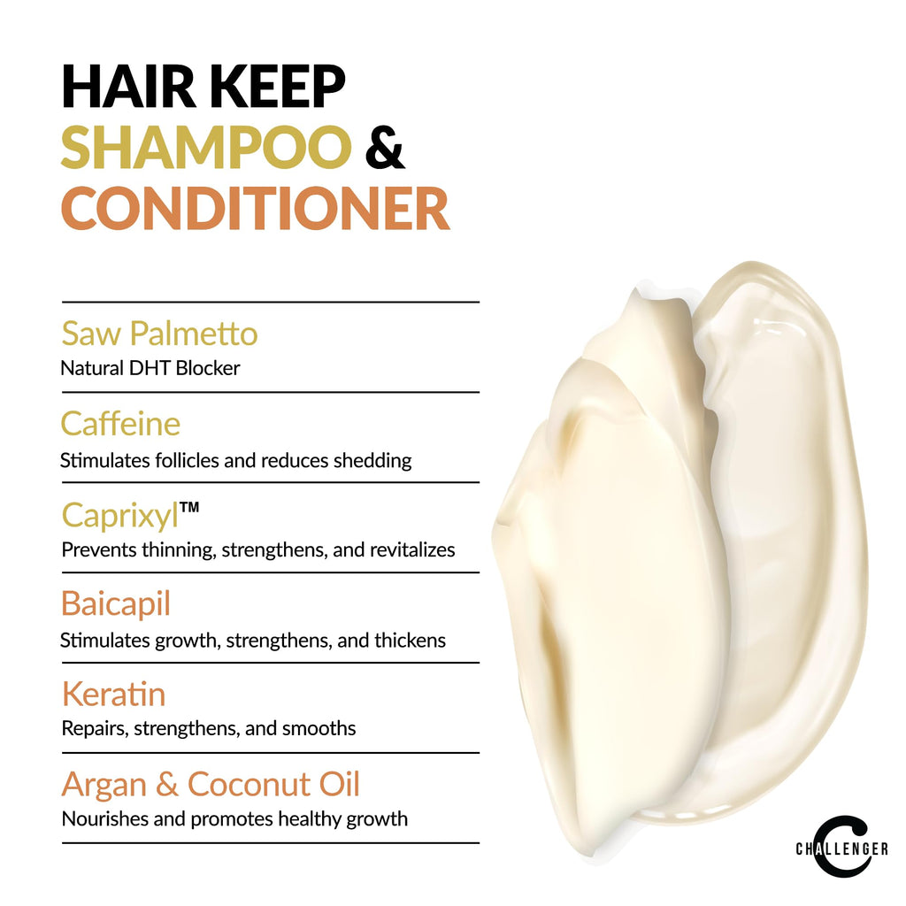 Challenger Men's Hair Keep Shampoo & Conditioner - 2x10oz Duo with Baicapil & DHT Blockers