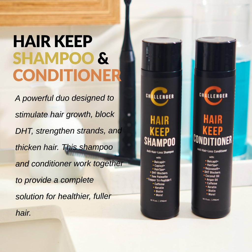 Challenger Men's Hair Keep Shampoo & Conditioner - 2x10oz Duo with Baicapil & DHT Blockers