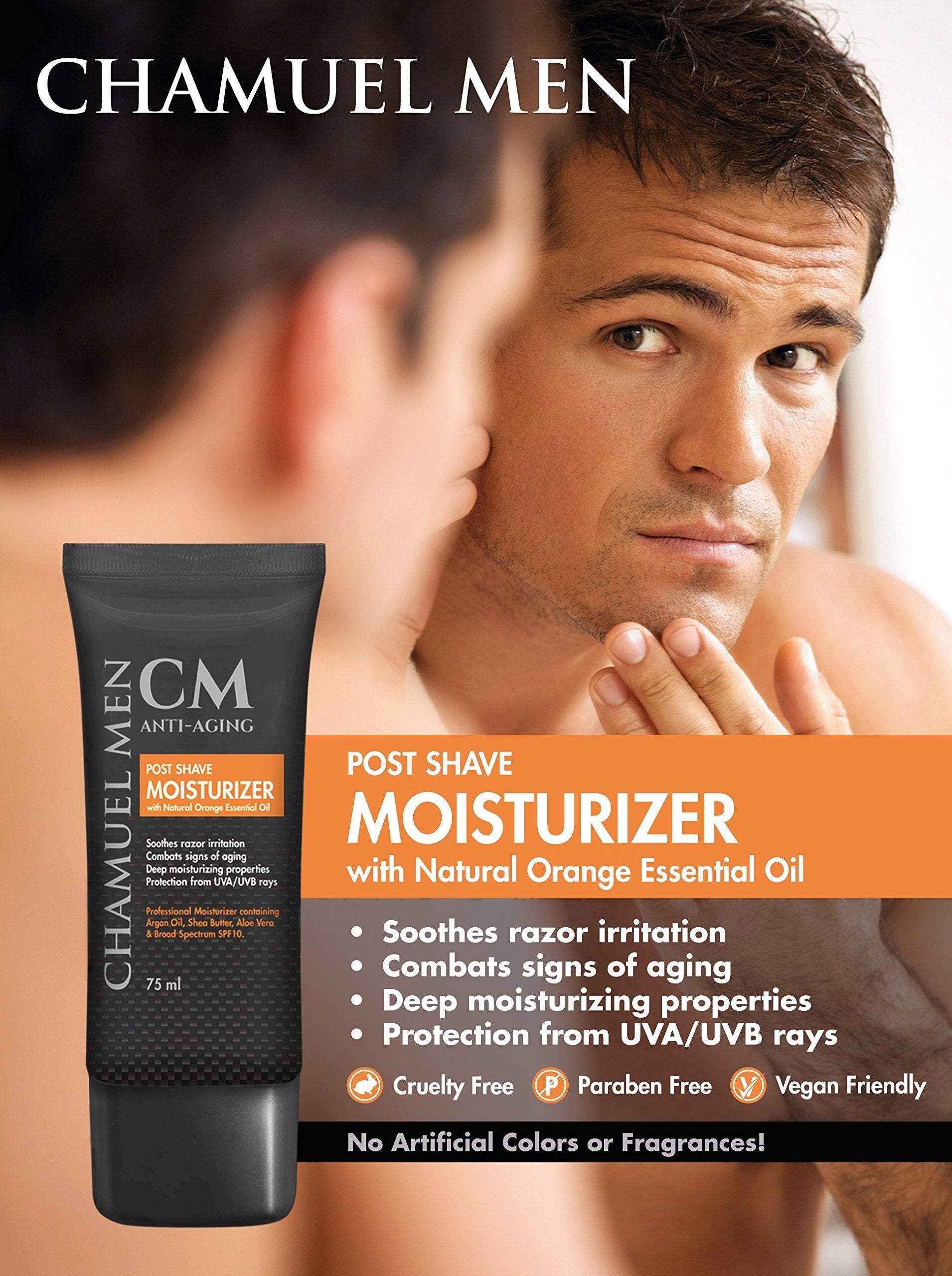 CHAMUEL MEN Anti Aging Daily Aftershave for Men – All Natural Facial Moisturizer with Argan, Shea & Aloe, 2.6 oz