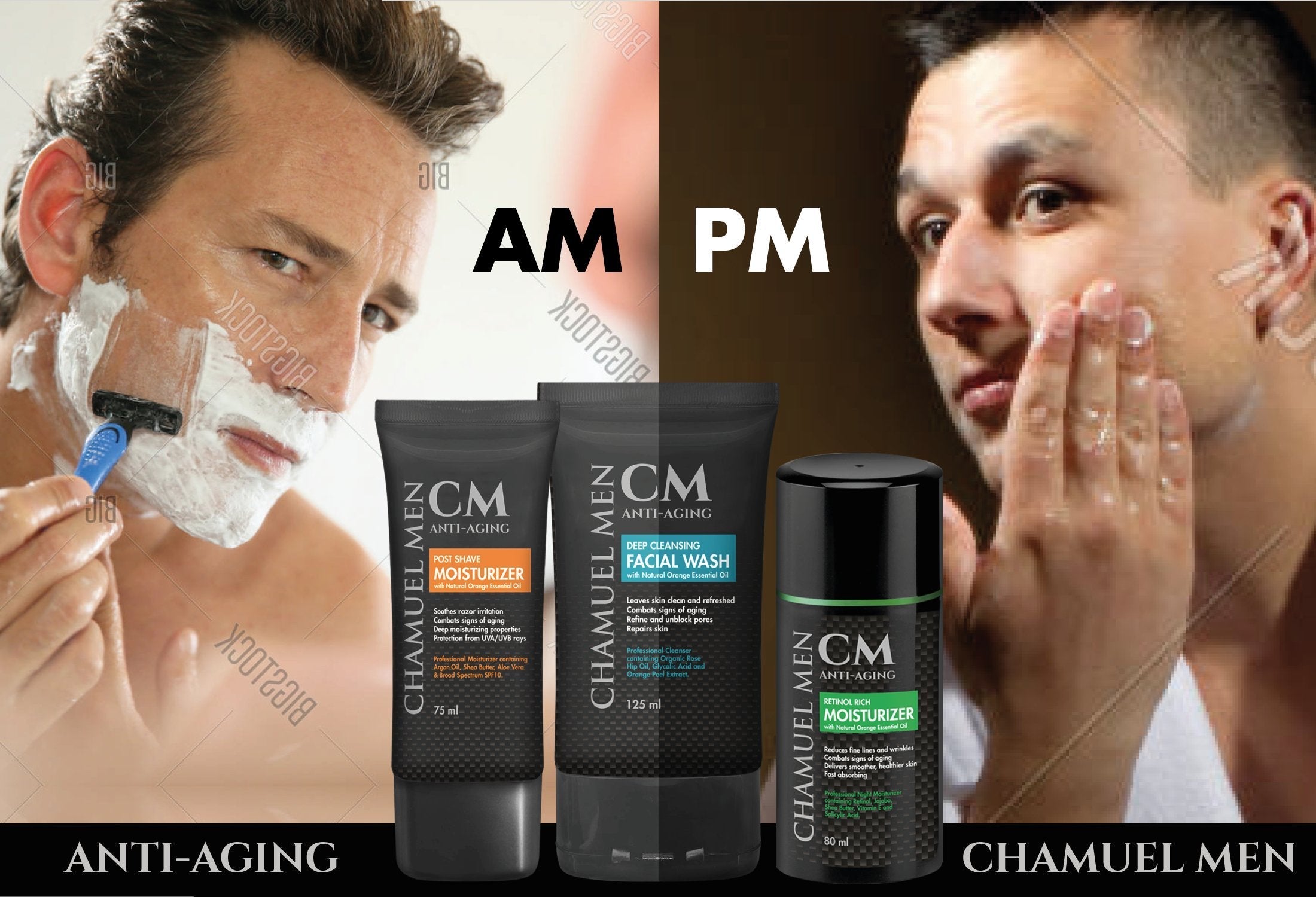 CHAMUEL MEN Anti Aging Daily Aftershave for Men – All Natural Facial Moisturizer with Argan, Shea & Aloe, 2.6 oz
