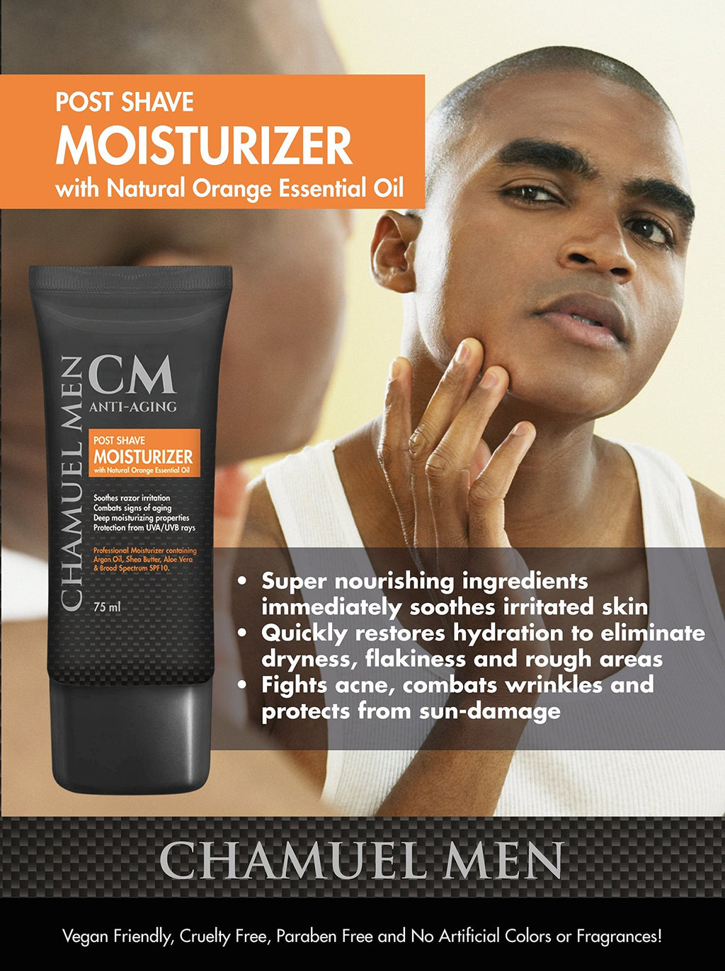 CHAMUEL MEN Anti Aging Daily Aftershave for Men – All Natural Facial Moisturizer with Argan, Shea & Aloe, 2.6 oz