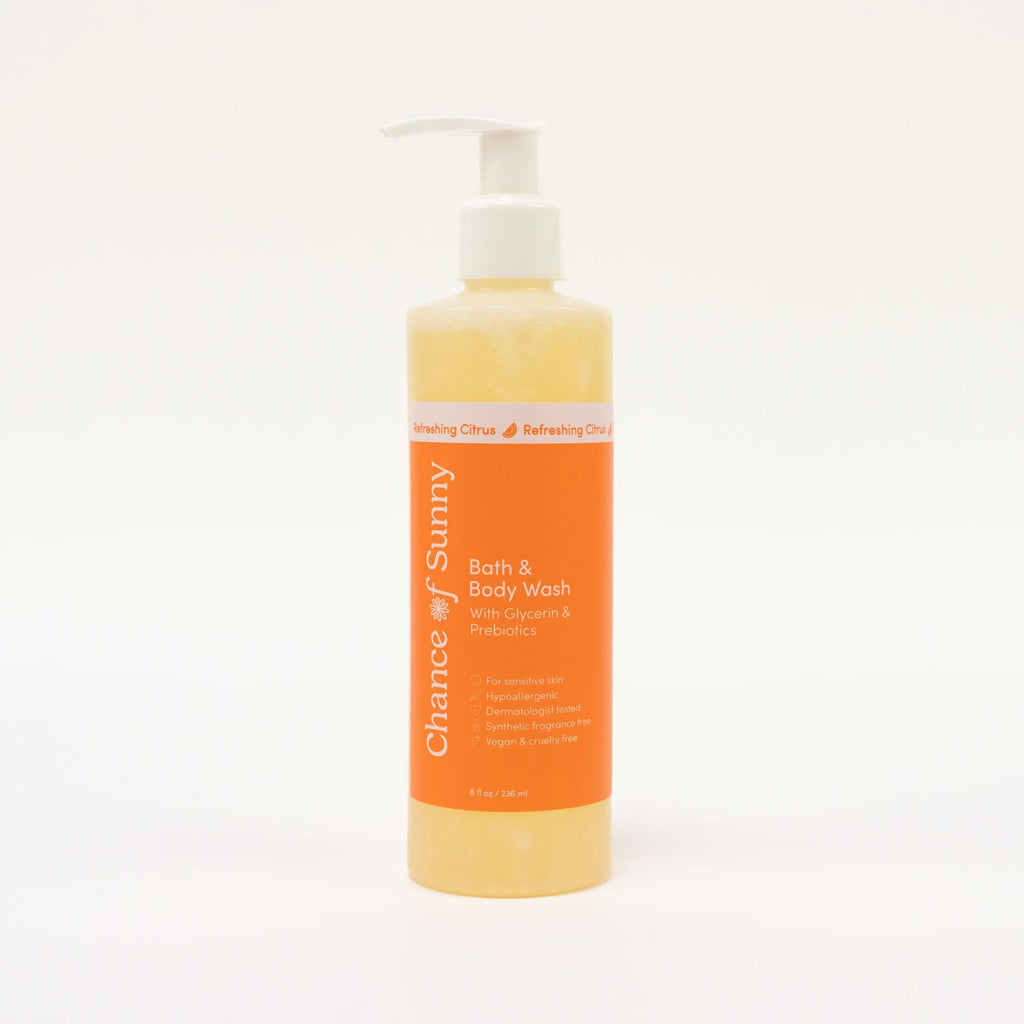 CHANCE OF SUNNY Refreshing Citrus Bath & Body Wash – Hypoallergenic, Vegan with Glycerin & Prebiotics (8 oz)