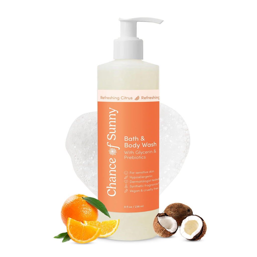 CHANCE OF SUNNY Refreshing Citrus Bath & Body Wash – Hypoallergenic, Vegan with Glycerin & Prebiotics (8 oz)