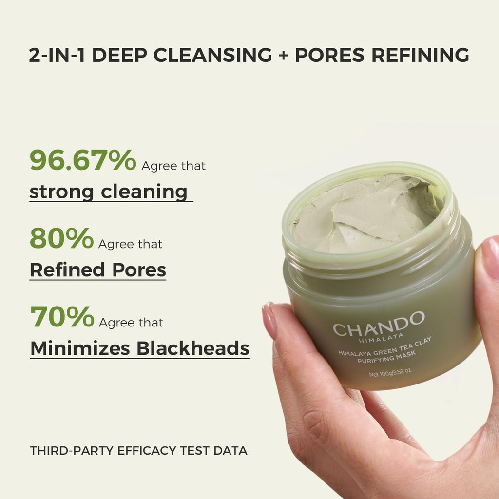 CHANDO HIMALAYA Purifying Green Tea Mask (2 Pack) — Deep Pore Cleansing with Green Tea Extract & Himalayan Clay