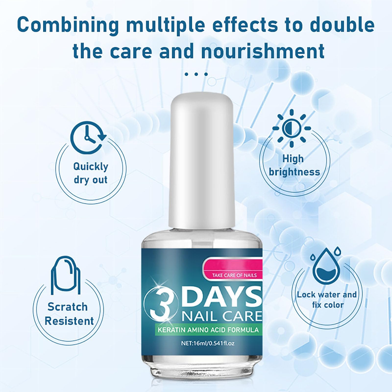 CHAOGKM 3 Days Nail Care: Keratin Amino Acid & Aloe for Strengthening & Hydration (0.54oz)