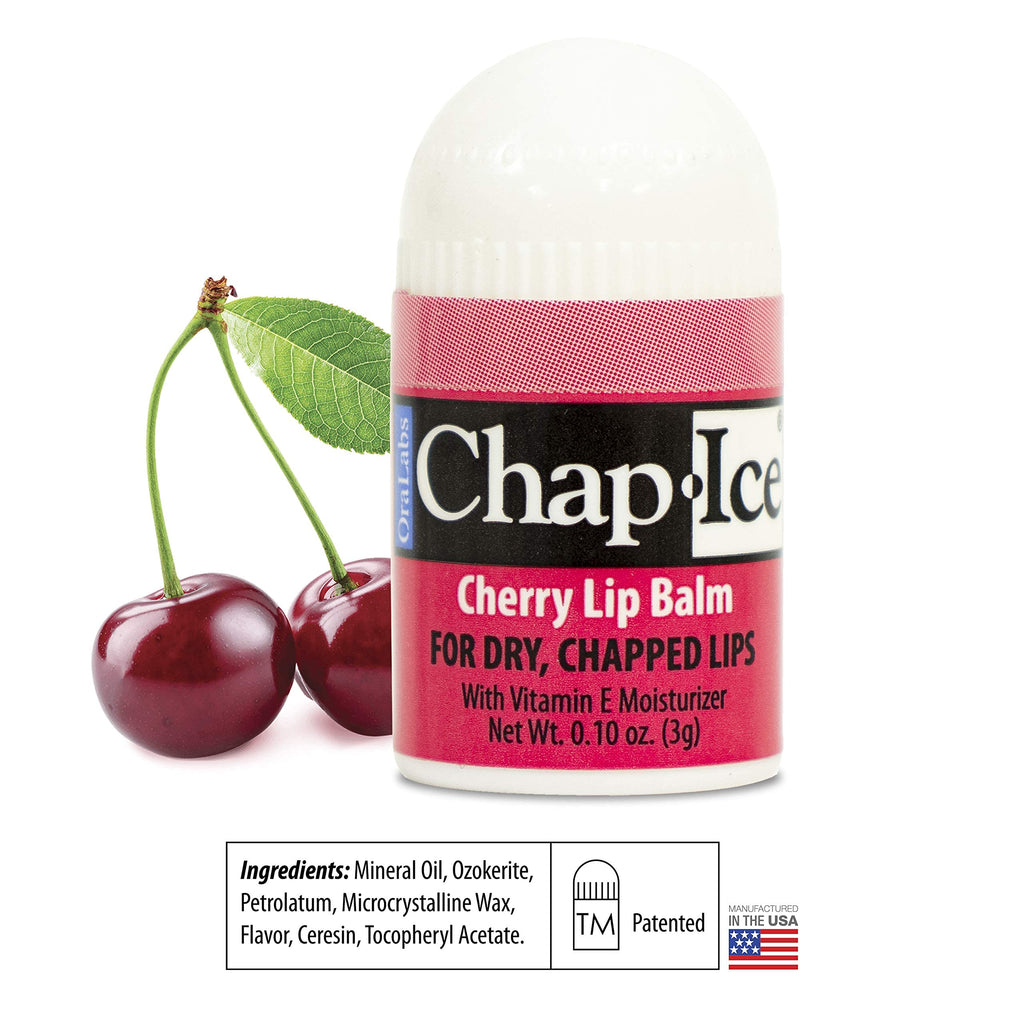 Chap-Ice 12-Count Mini Lip Balm Pack + Keychain | Cherry, Citrus Orange, Kiwi Lime, Beeswax | Made in USA