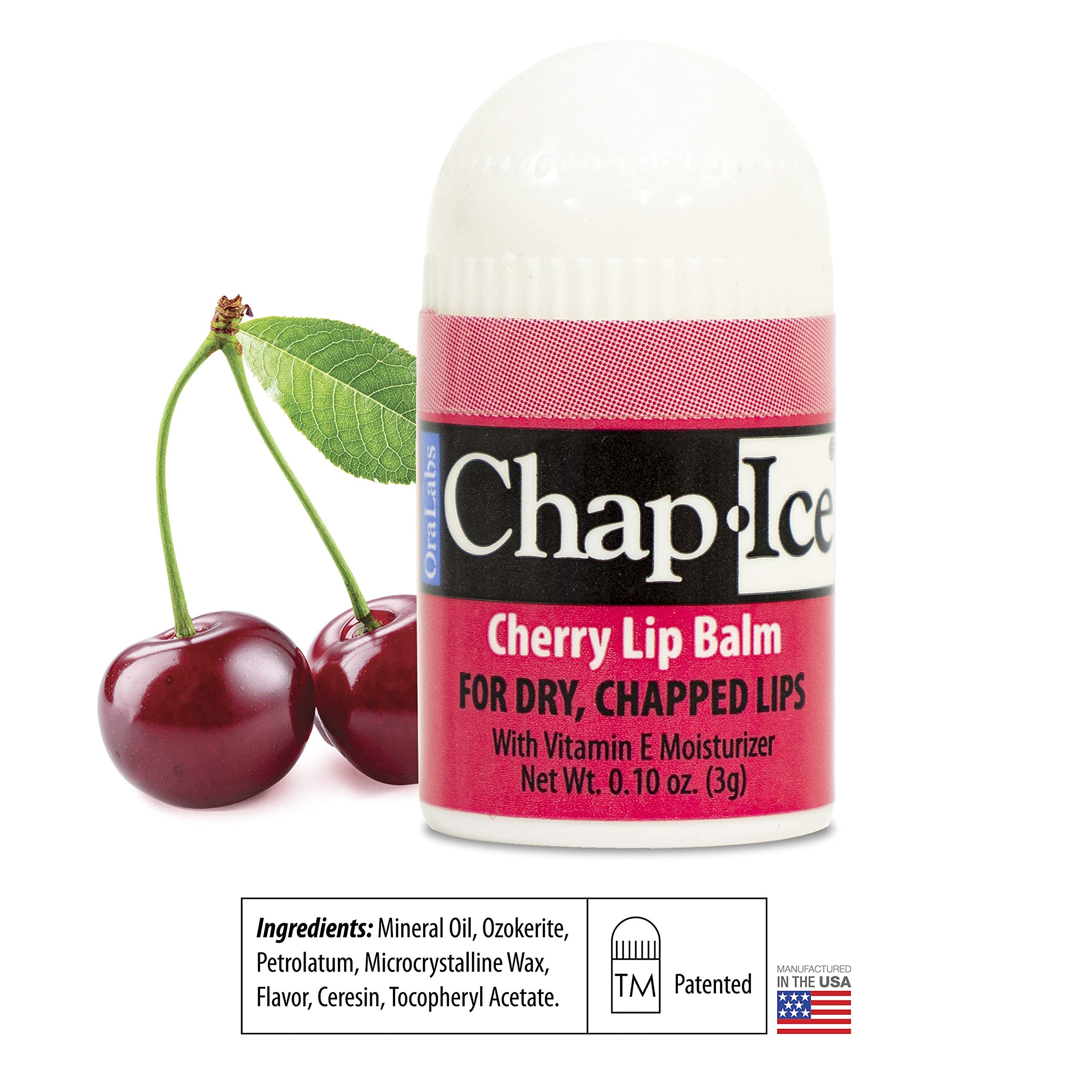 Chap-Ice 12-Count Mini Lip Balm Pack + Keychain | Cherry, Citrus Orange, Kiwi Lime, Beeswax | Made in USA