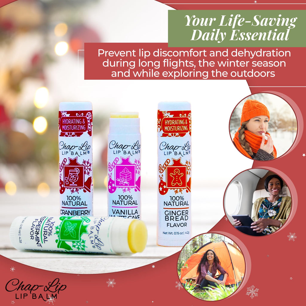 Chap-Lip Lip Balm Set — 100% Natural, Beeswax & Cocoa Butter, Petroleum-Free (8 Count, 2 Pack) – Christmas Gift for Her