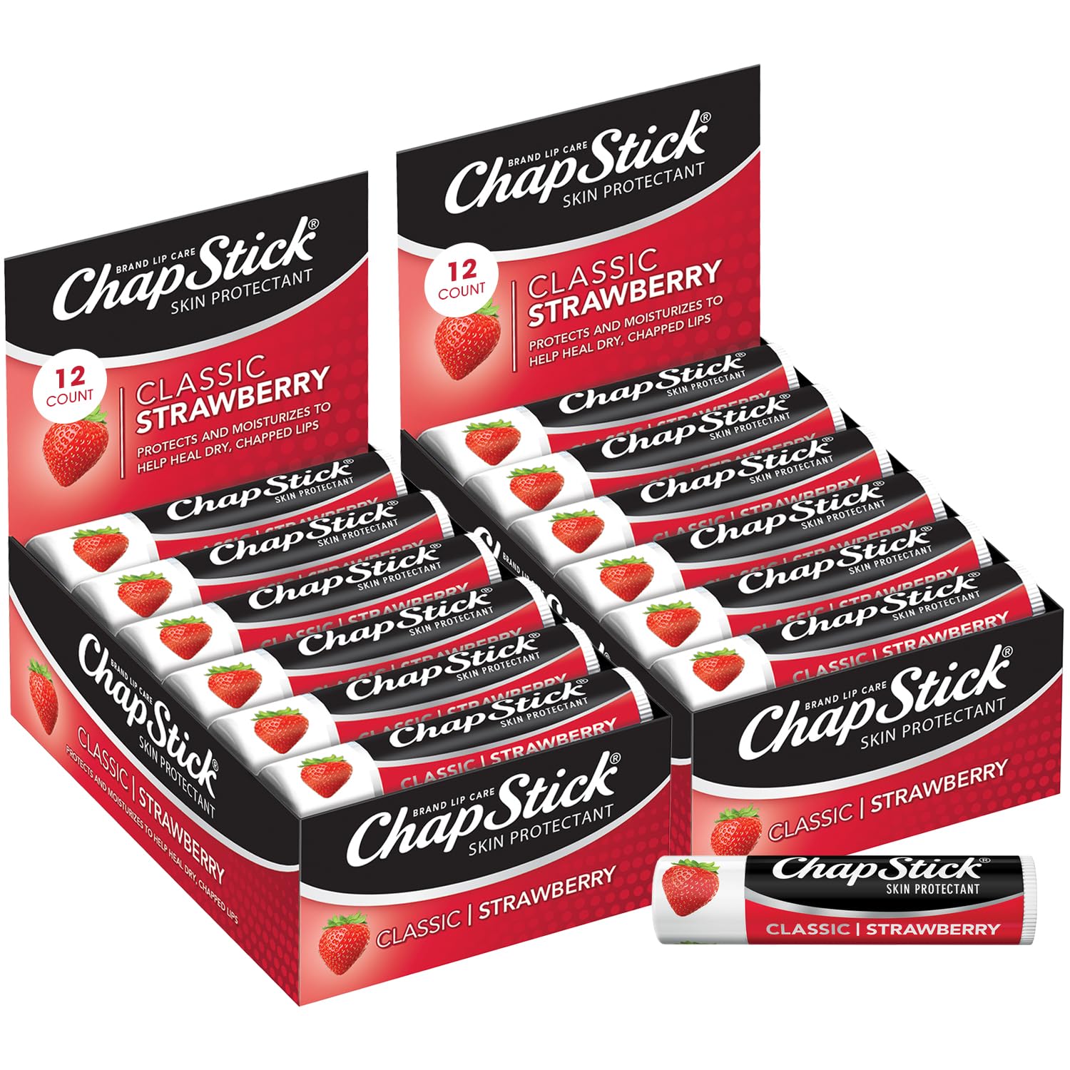 ChapStick Bulk Classic Strawberry Lip Balm – 24 Tubes, 0.15 oz Each | Tinted Moisturizer
