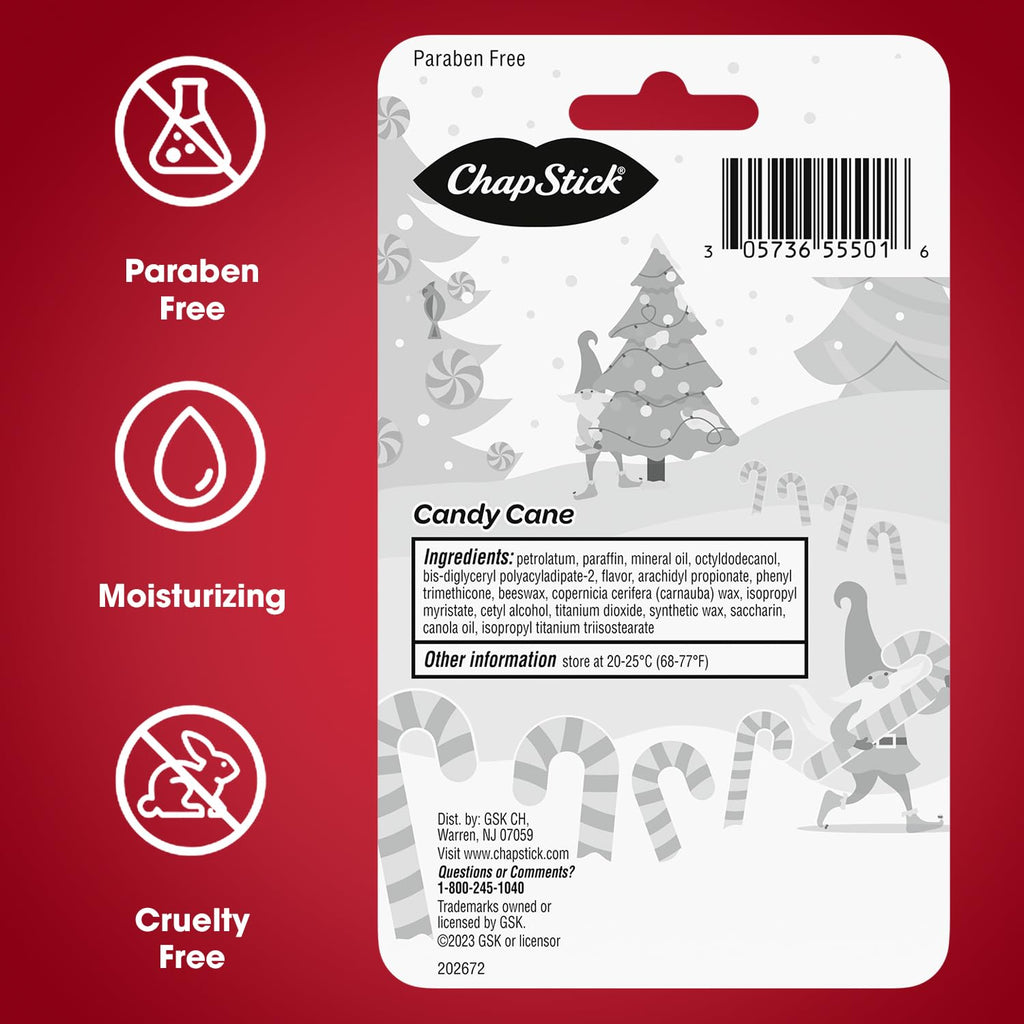 ChapStick Candy Cane Bulk Lip Balm – 12 Sticks Fresh Mint Moisturizer | Stocking Stuffers