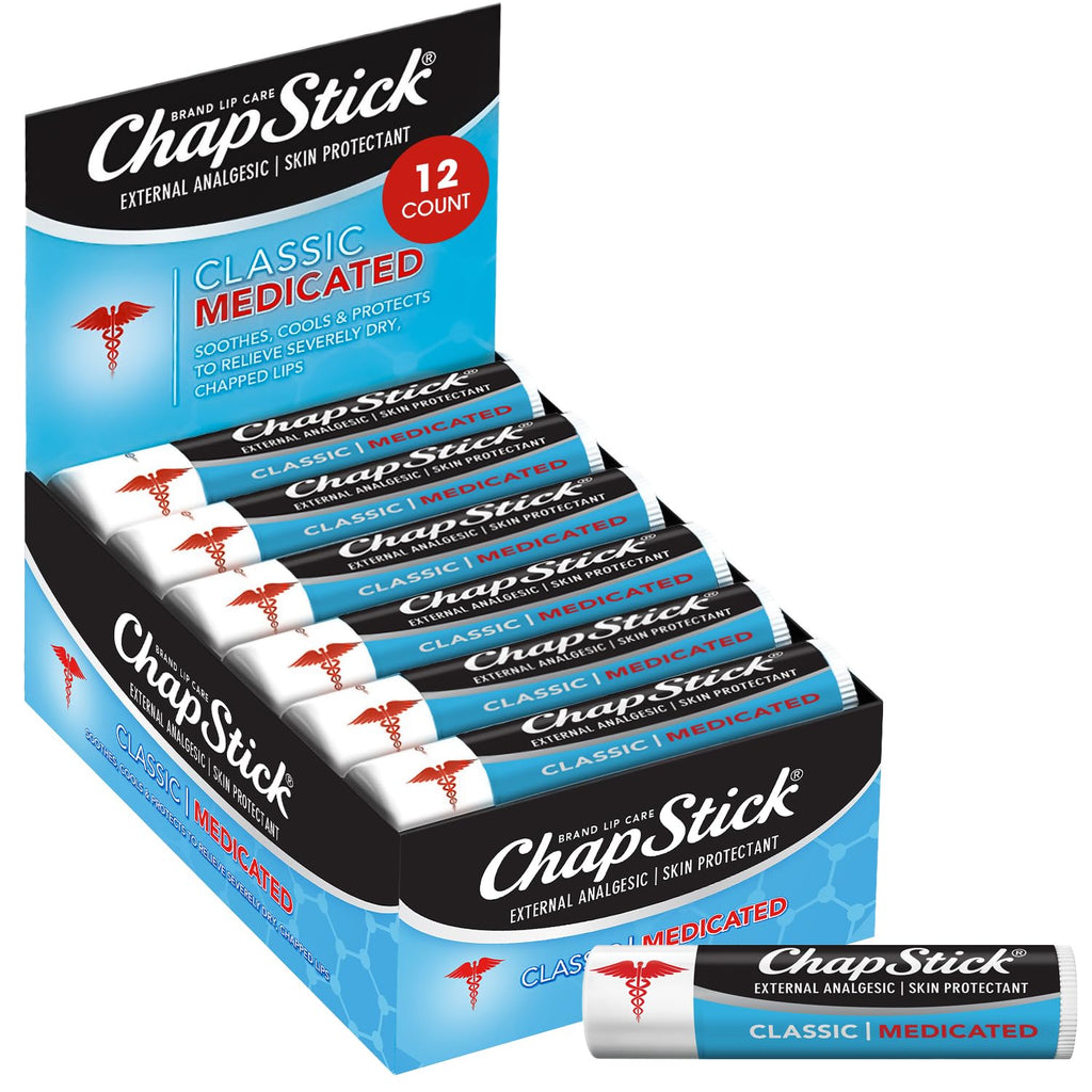 ChapStick Classic Medicated Lip Balm – Skin Protectant, 12 Count, 0.15 oz (Spearmint)