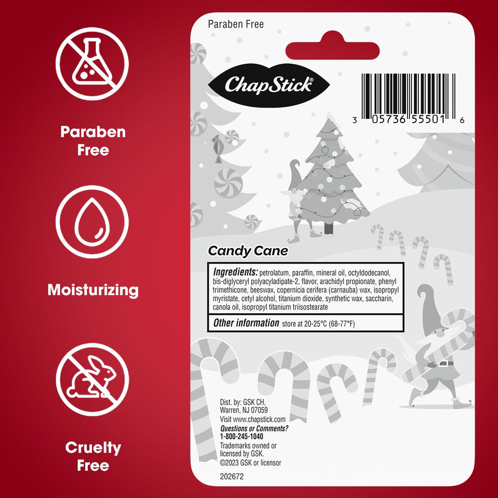 ChapStick Candy Cane Lip Balm Bulk — 36-Count (12 Packs of 3) | Fresh Mint Lip Moisturizer