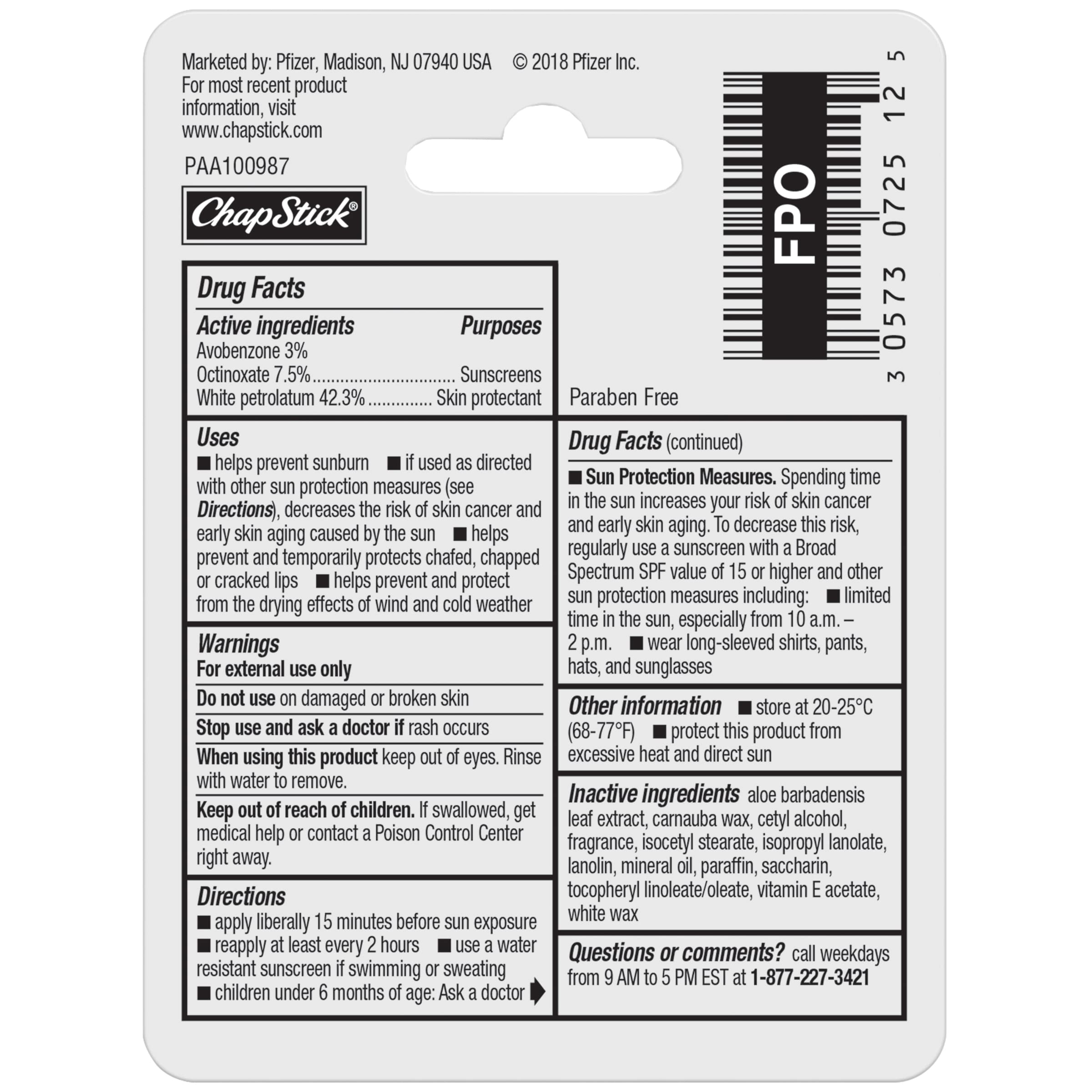 ChapStick Original Moisturizer Lip Balm Tubes | SPF 15 | 0.15 oz (Pack of 12)