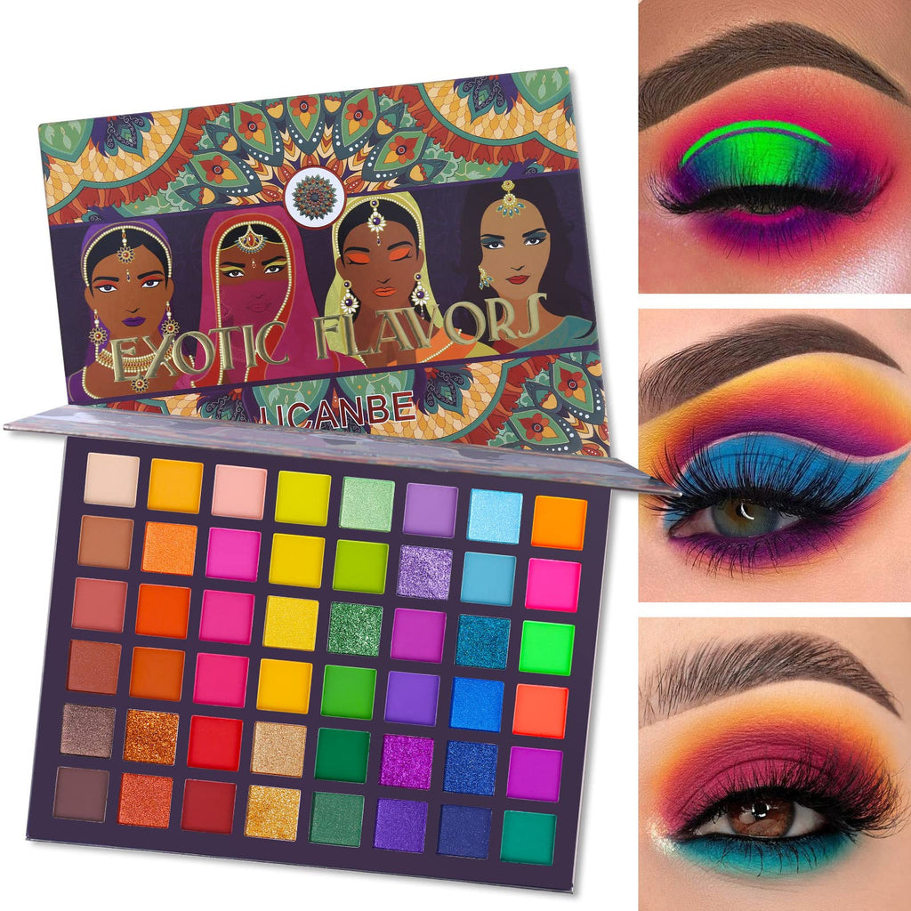 CHARMCODE Exotic Flavors Eyeshadow Palette and 15 Brushes – 48 Colors Neon Shimmer