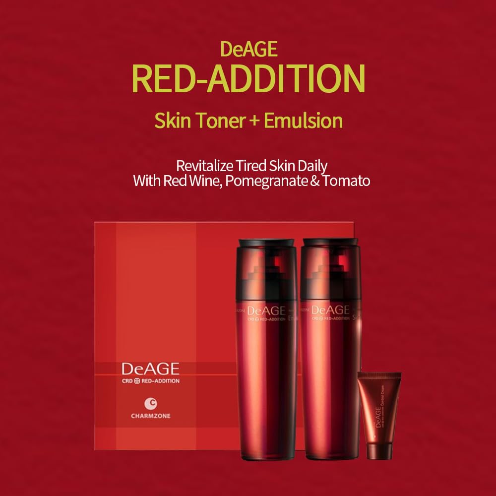 CHARMZONE Red Addition Skincare Set – Anti-Aging Toner & Emulsion with Red Wine & Pomegranate | Hydration & Radiance