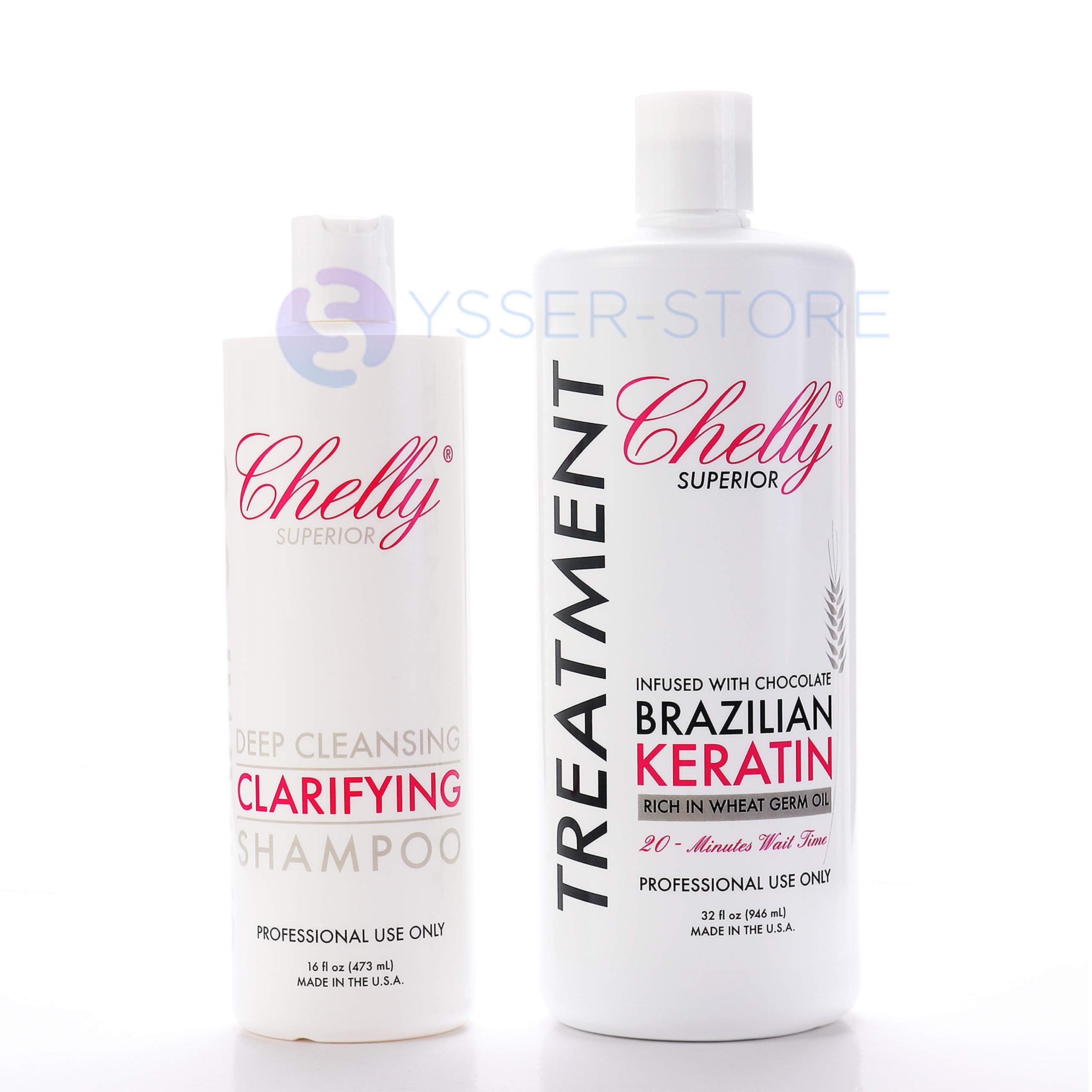 CHELLY Superior Brazilian Keratin Treatment Chocolate & Clarifying Shampoo Combo (32 oz + 16 oz)
