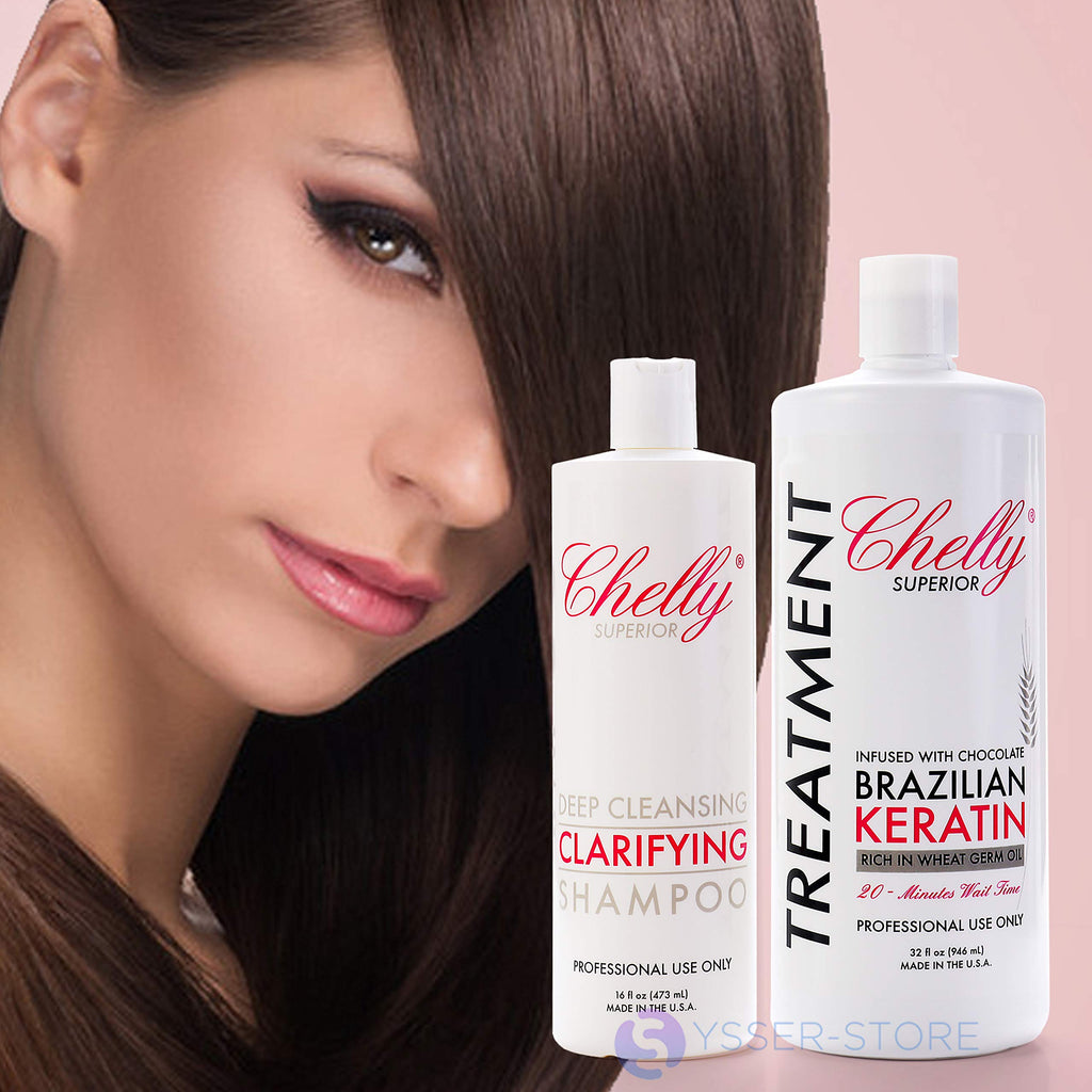 CHELLY Superior Brazilian Keratin Treatment Chocolate & Clarifying Shampoo Combo (32 oz + 16 oz)