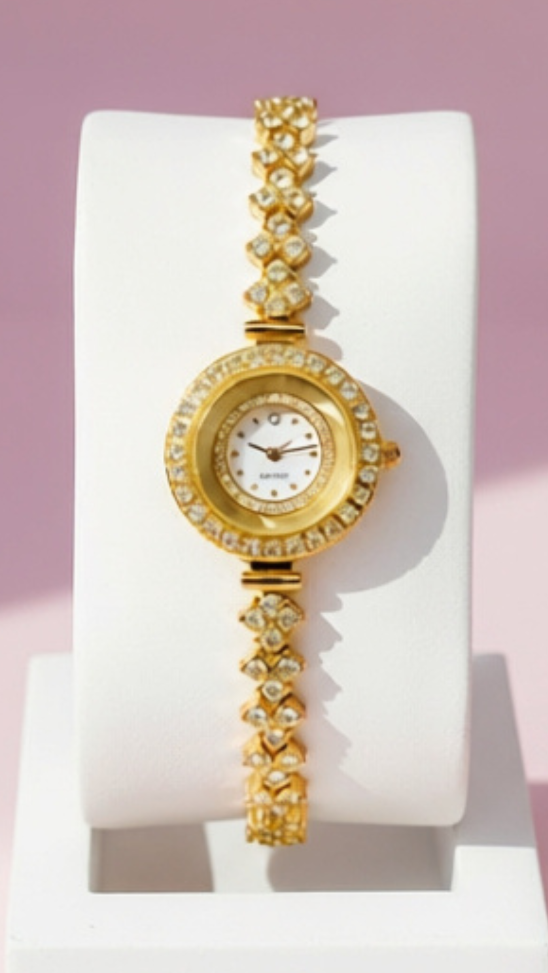 Crystal Bezel Round Face Link Watch