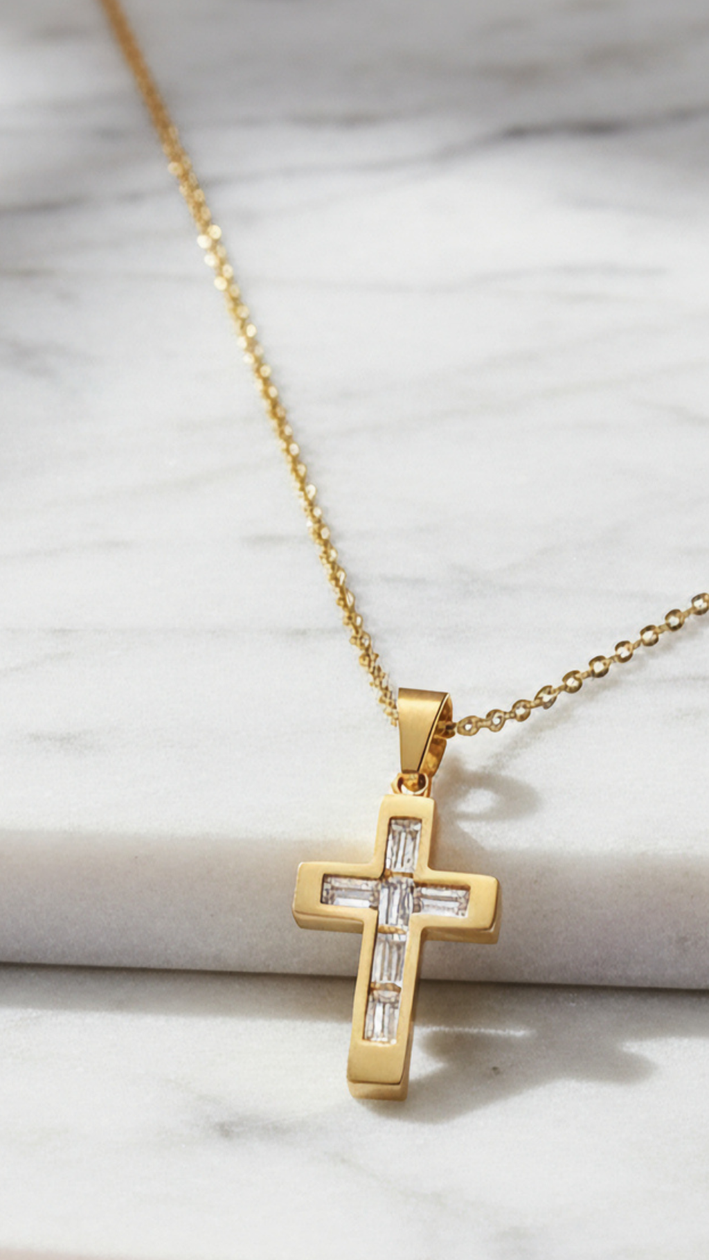 Waterproof Crystal Inlaid Stainless Steel Symbolic Cross Necklace