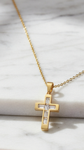 Waterproof Crystal Inlaid Stainless Steel Symbolic Cross Necklace