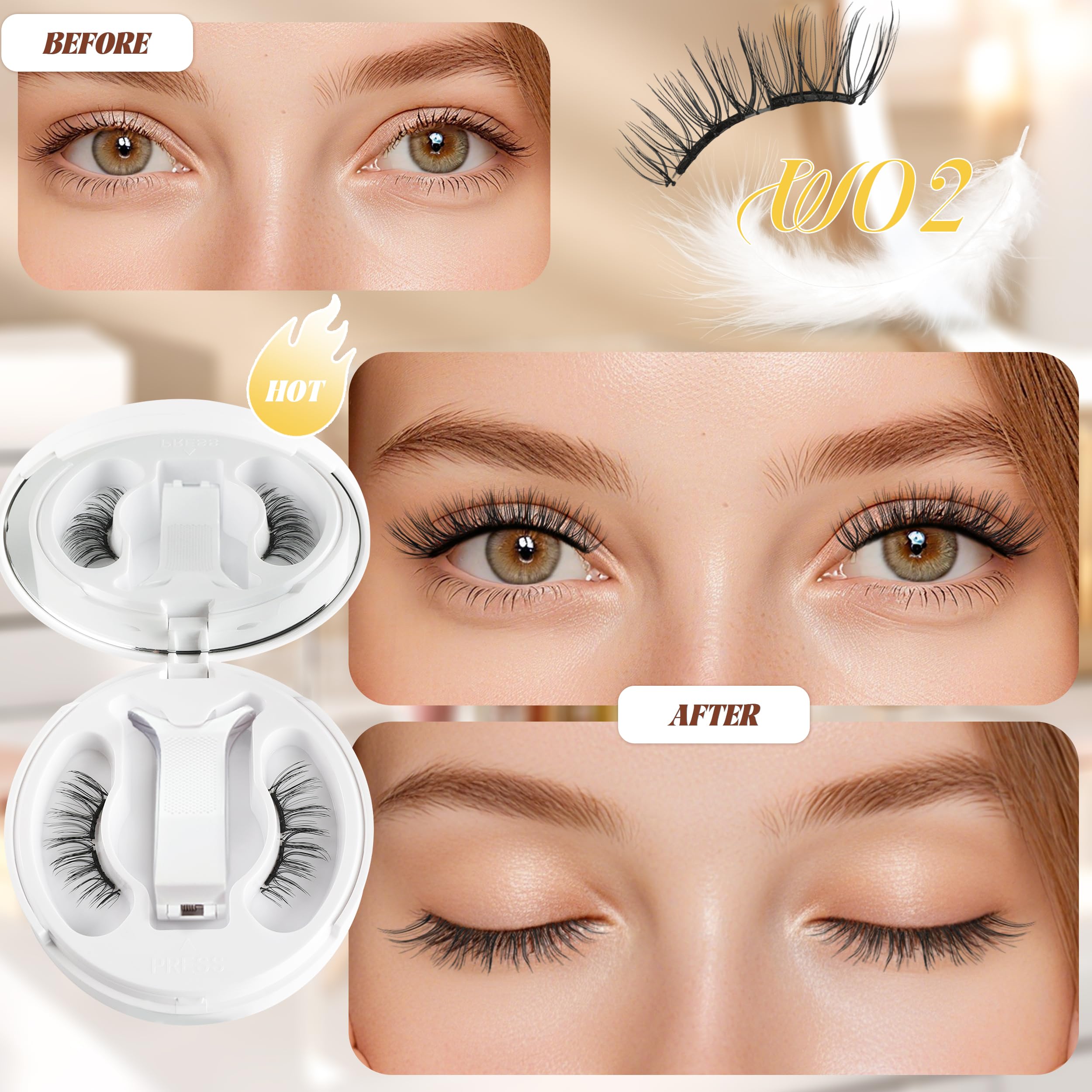 CHENSPLEND Magnetic Eyelashes with Applicator – Feathery, Natural Look, No Glue Needed (W02)