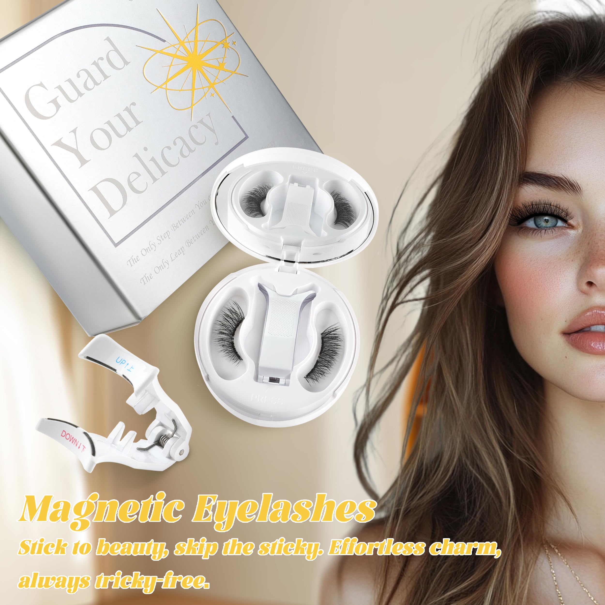 Chensplend M06 Magnetic Eyelashes with Applicator – Cat Eye Style, No Glue Needed, Easy Wear/Remove, Reusable Magnetic Lash Kit