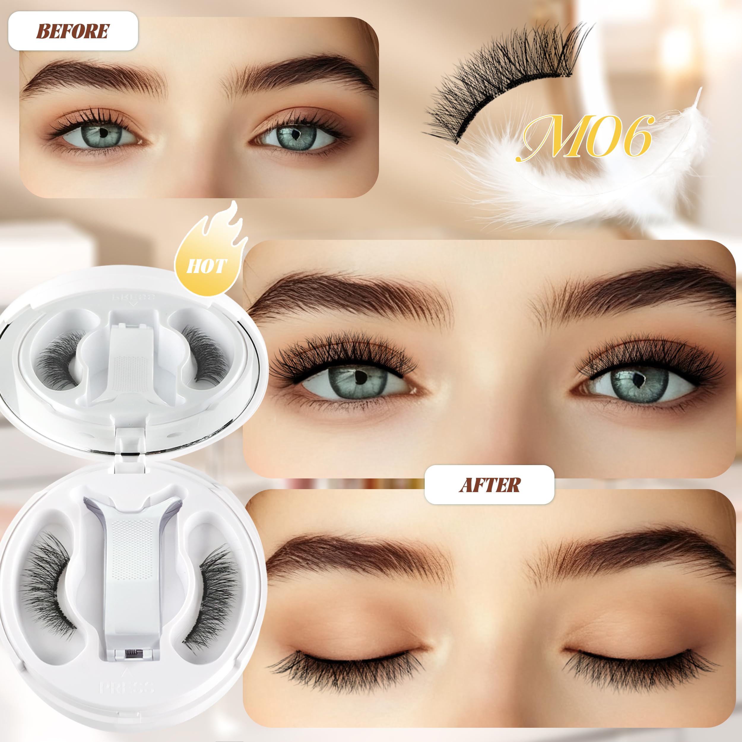Chensplend M06 Magnetic Eyelashes with Applicator – Cat Eye Style, No Glue Needed, Easy Wear/Remove, Reusable Magnetic Lash Kit