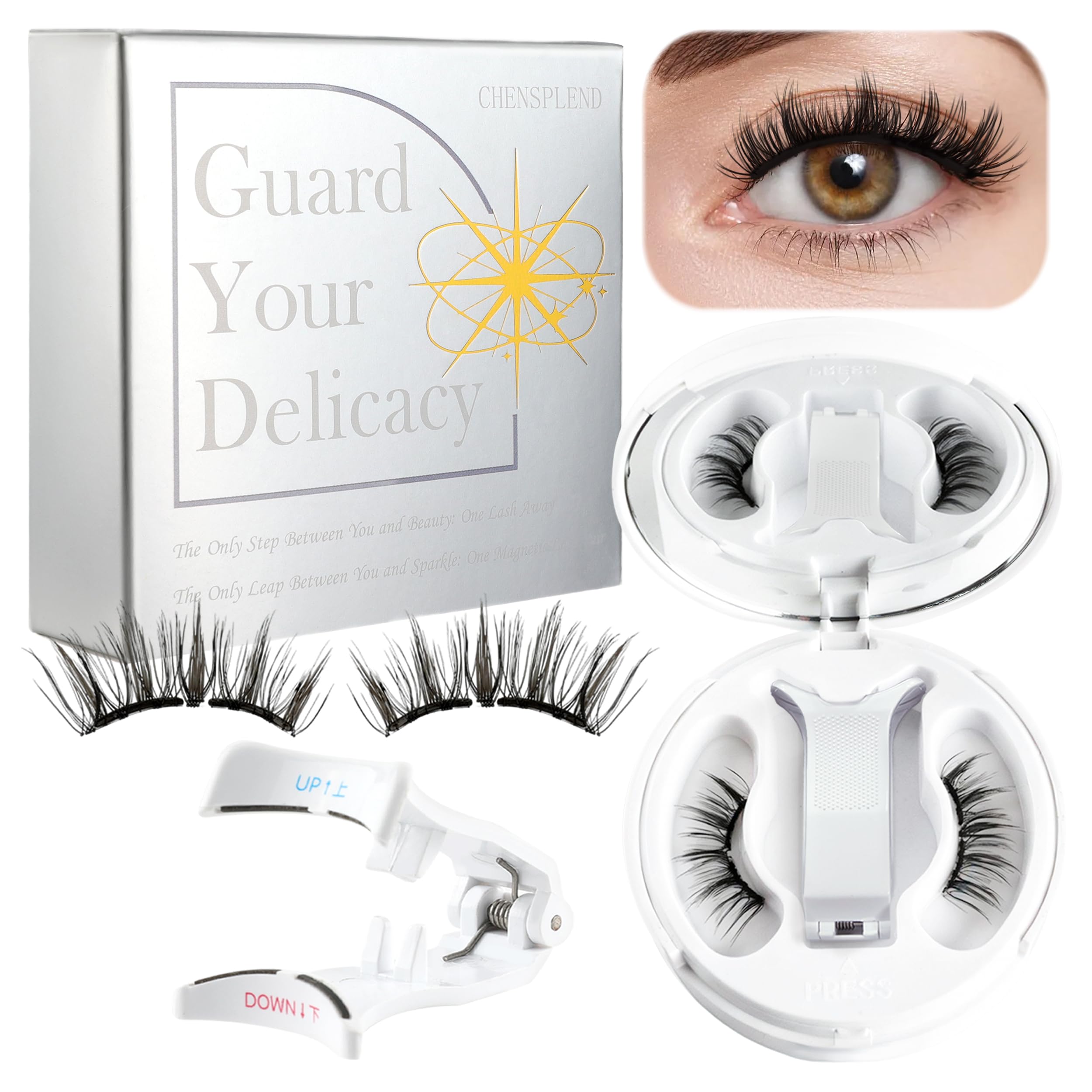 CHENSPLEND Magnetic Eyelashes with Applicator (M03) – Feathery, Reusable Lashes, No Glue Needed