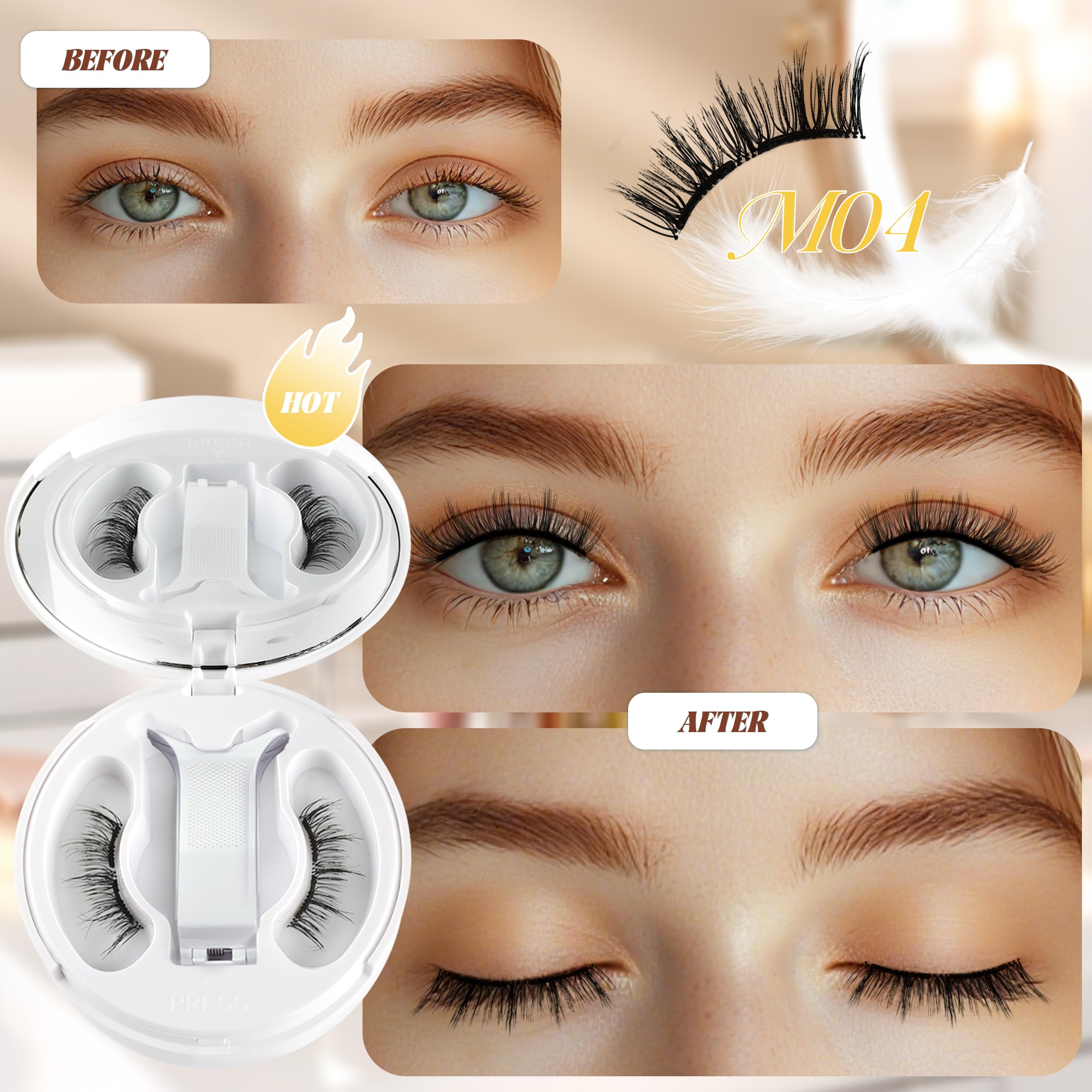 Chensplend Magnetic Eyelashes with Applicator – Feathery, Natural Look, Glue-Free Lashes (M04)
