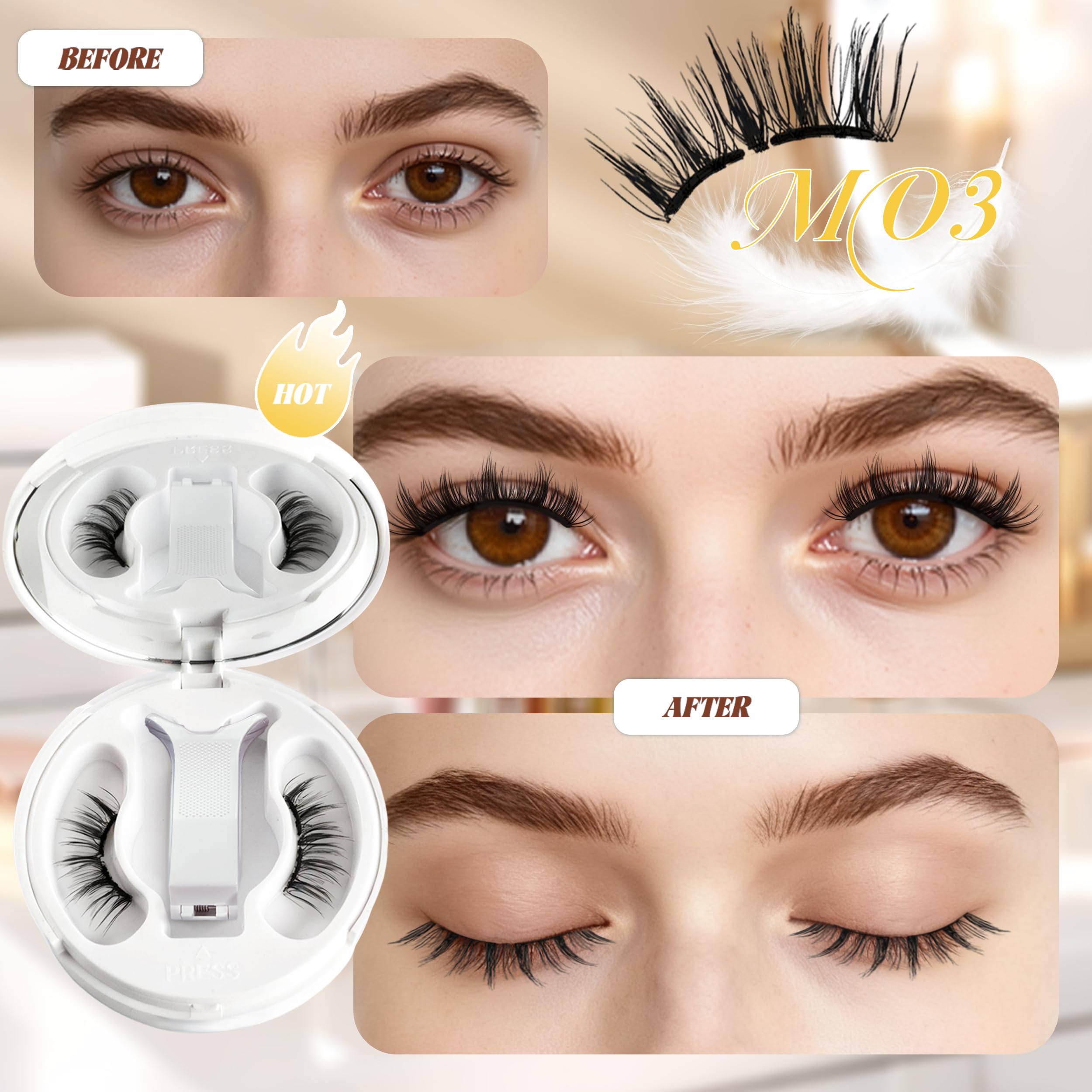 CHENSPLEND Magnetic Eyelashes with Applicator (M03) – Feathery, Reusable Lashes, No Glue Needed