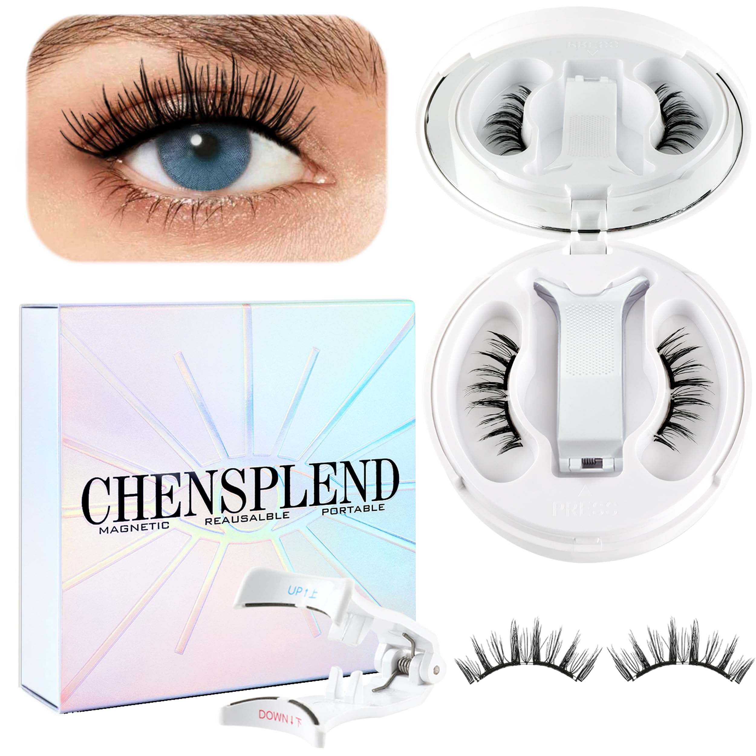 CHENSPLEND Upgrade Magnetic Eyelashes with Applicator – Natural Style, No Glue Needed
