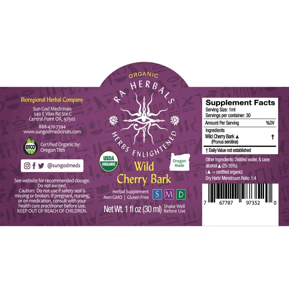 Organic Wild Cherry Bark Tincture - COUGHS, COLDS & CHEST INFECTIONS