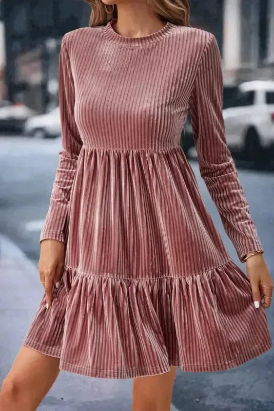 Chestnut Smocked Ribbed Velvet Babydoll Top