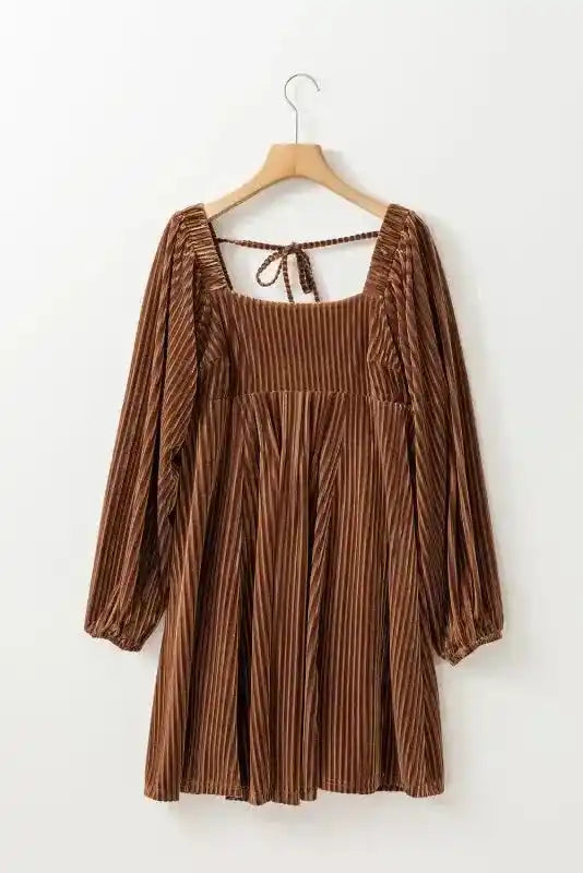 Chestnut Smocked Ribbed Velvet Babydoll Top