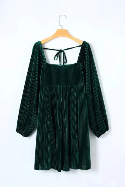 Chestnut Smocked Ribbed Velvet Babydoll Top