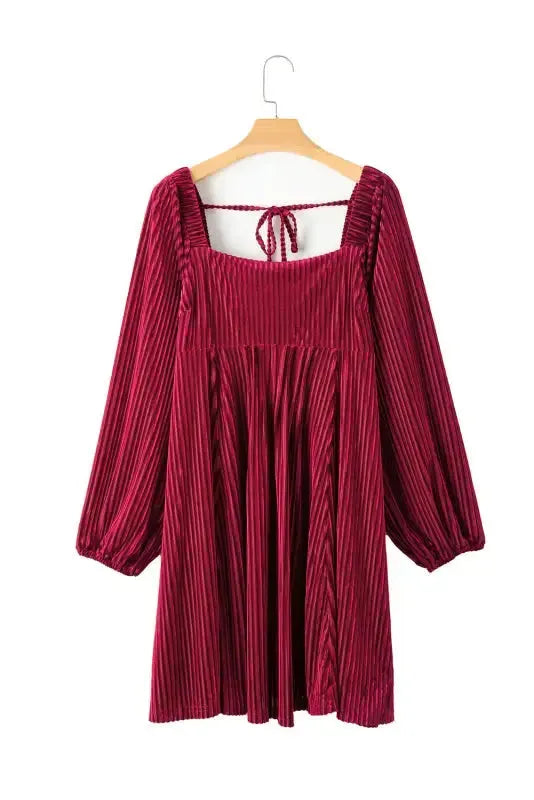 Chestnut Smocked Ribbed Velvet Babydoll Top