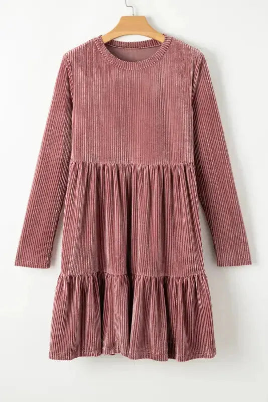 Chestnut Smocked Ribbed Velvet Babydoll Top