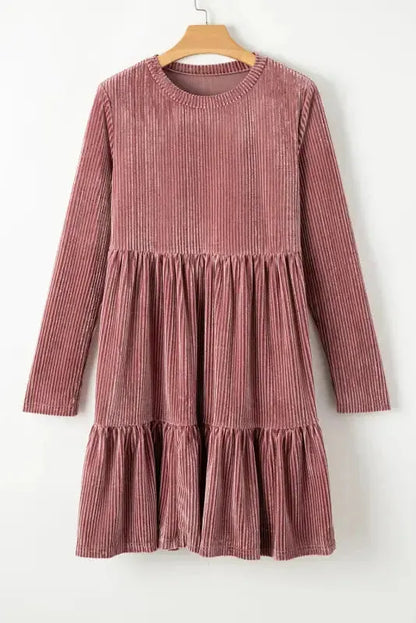 Chestnut Smocked Ribbed Velvet Babydoll Top