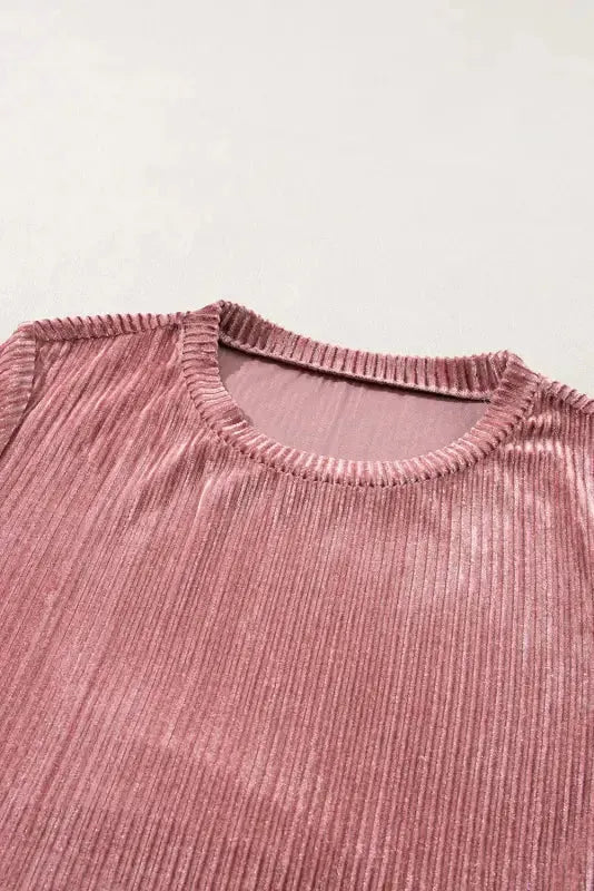 Chestnut Smocked Ribbed Velvet Babydoll Top