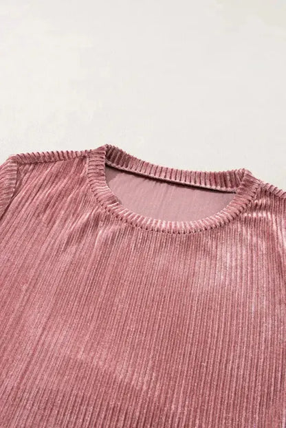 Chestnut Smocked Ribbed Velvet Babydoll Top
