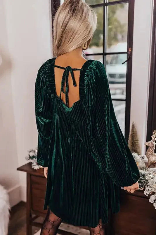 Chestnut Smocked Ribbed Velvet Babydoll Top