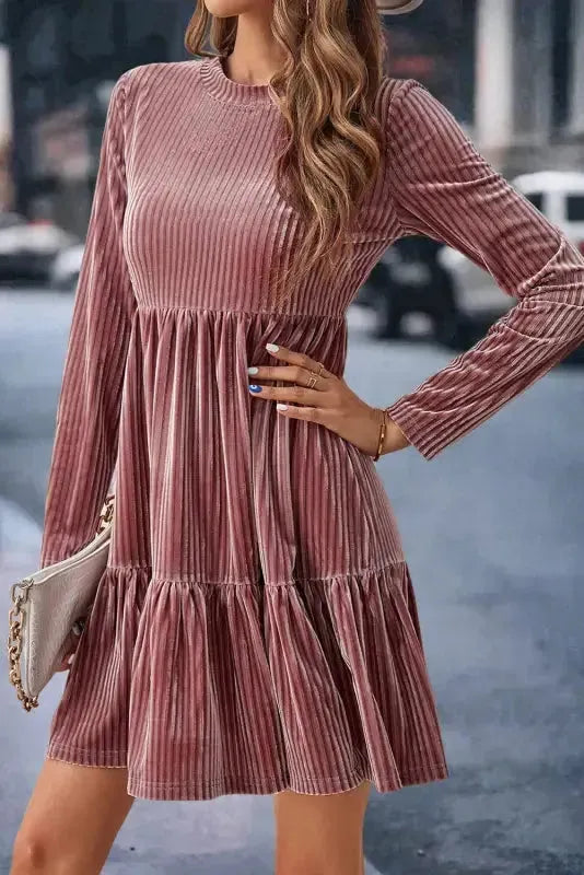Chestnut Smocked Ribbed Velvet Babydoll Top
